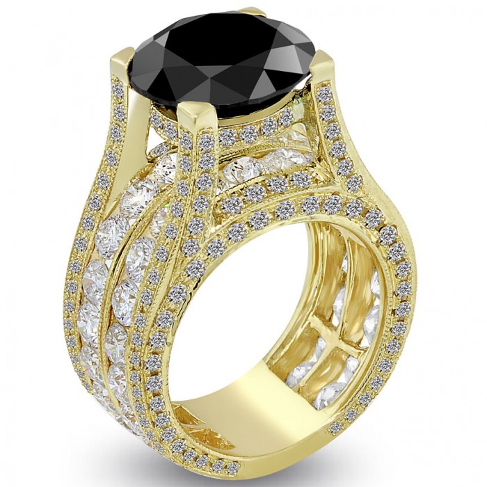 Black diamond engagement rings in yellow gold